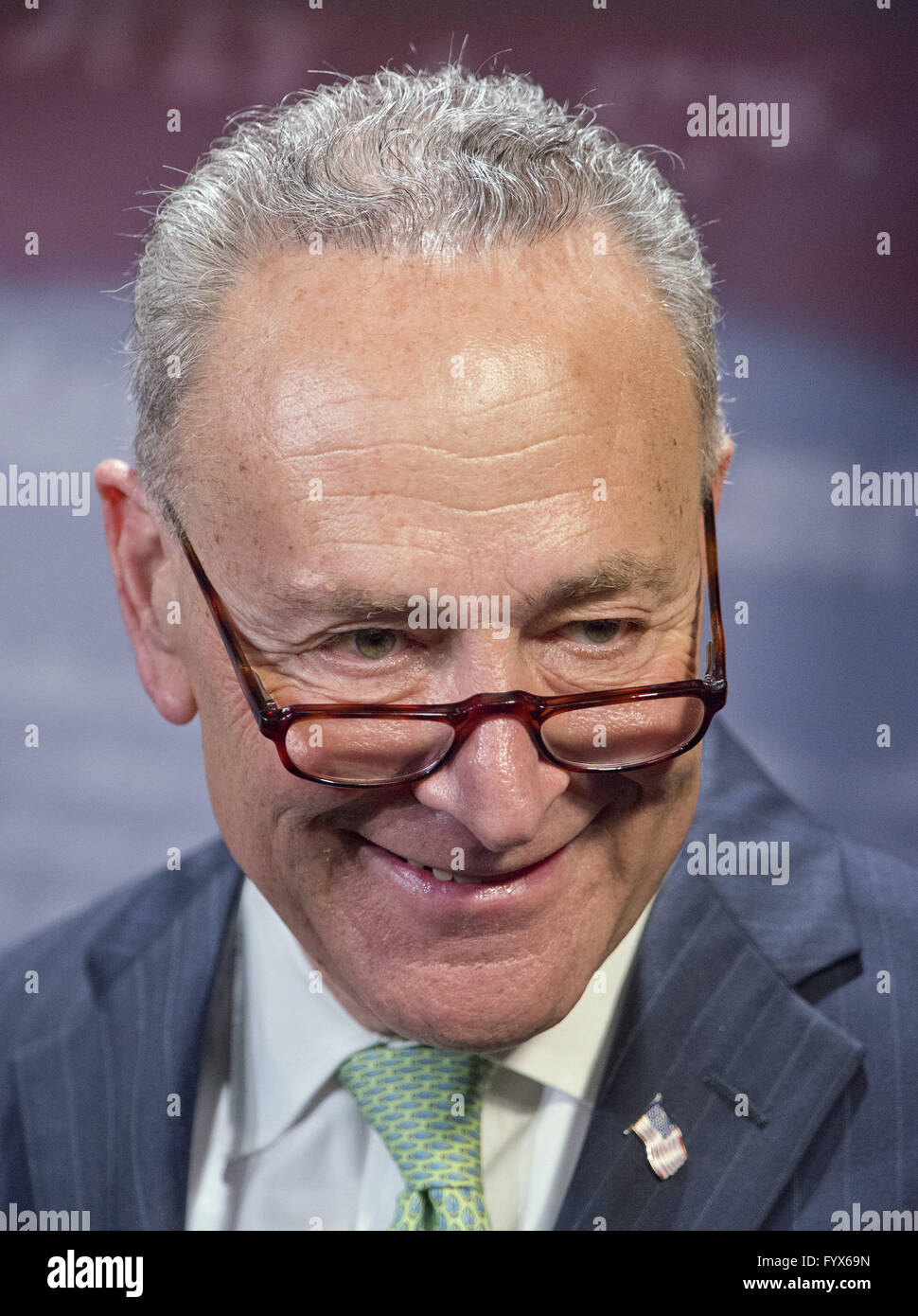 Washington, District of Columbia, USA. 28th Apr, 2016. United States Senator Chuck Schumer (Democrat of New York) appears at a press conference calling on the US Senate Republican leadership to bring to the floor the bipartisan Sentencing Reform and Corrections Act, a bill to reduce some mandatory minimum sentences and apply those changes retroactively to inmates currently serving unfair sentences.Credit: Ron Sachs/CNP Credit:  Ron Sachs/CNP/ZUMA Wire/Alamy Live News Stock Photo