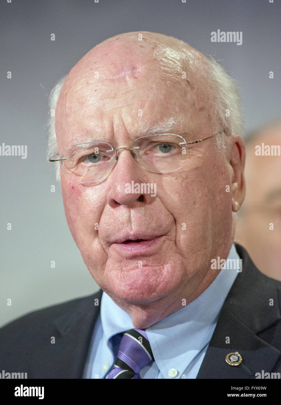 Washington, District of Columbia, USA. 28th Apr, 2016. United States Senator Patrick Leahy (Democrat of Vermont), Ranking Member, US Senate Judiciary Committee, makes remarks during a press conference calling on the US Senate Republican leadership to bring to the floor the bipartisan Sentencing Reform and Corrections Act, a bill to reduce some mandatory minimum sentences and apply those changes retroactively to inmates currently serving unfair sentences.Credit: Ron Sachs/CNP Credit:  Ron Sachs/CNP/ZUMA Wire/Alamy Live News Stock Photo