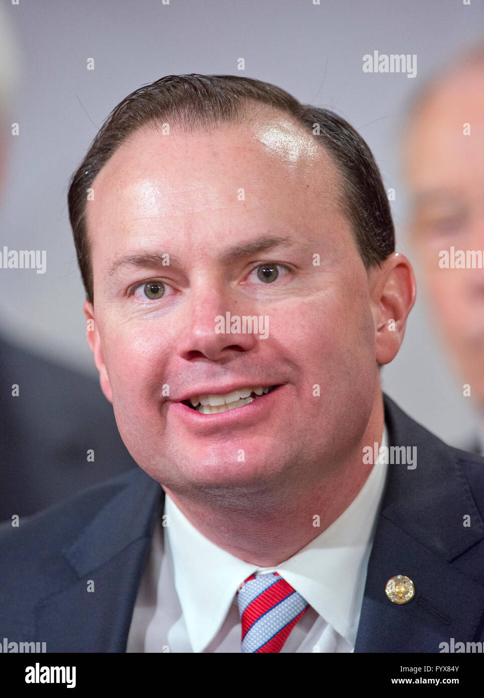 United States Senator Mike Lee (Republican of Utah) makes remarks during a press conference calling on the US Senate Republican leadership to bring to the floor the bipartisan Sentencing Reform and Corrections Act, a bill to reduce some mandatory minimum sentences and apply those changes retroactively to inmates currently serving unfair sentences. Credit: Ron Sachs/CNP - NO WIRE SERVICE - Stock Photo