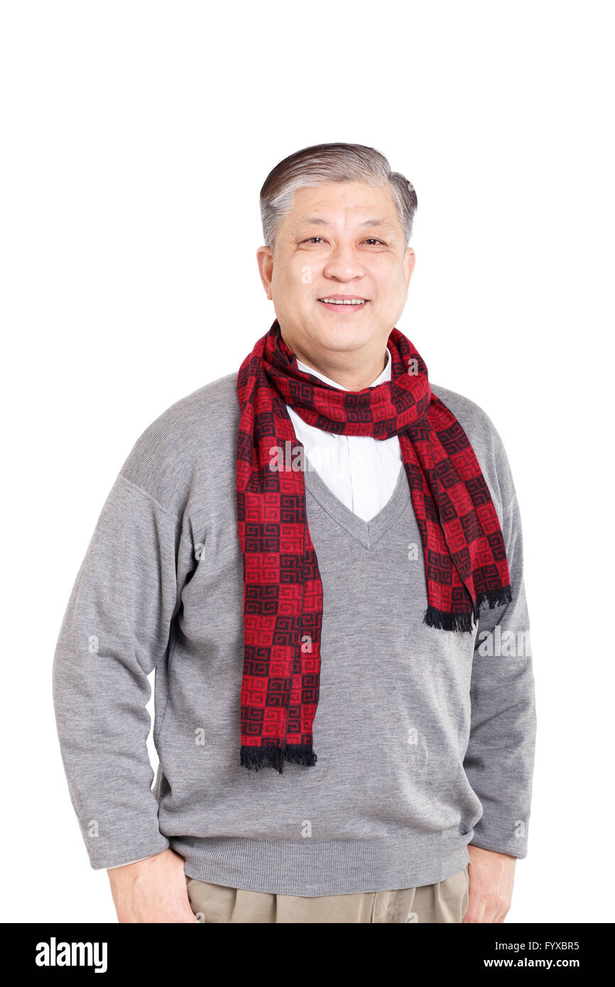 portrait old smiling Asian man standing confidently Stock Photo