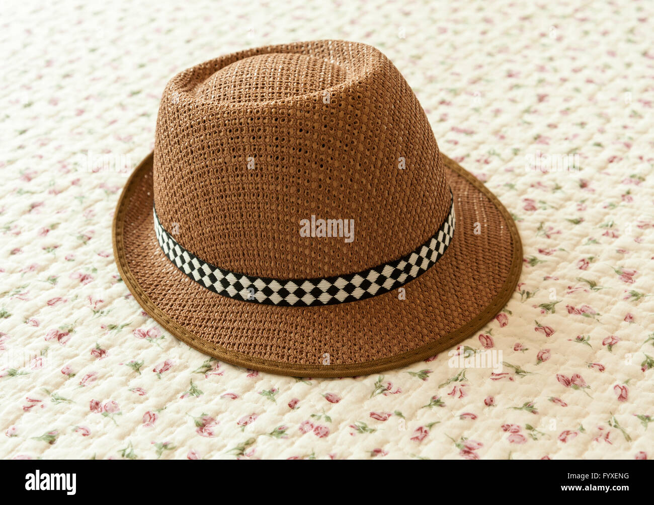 Brown Hat on vintage background Stock Photo - Alamy