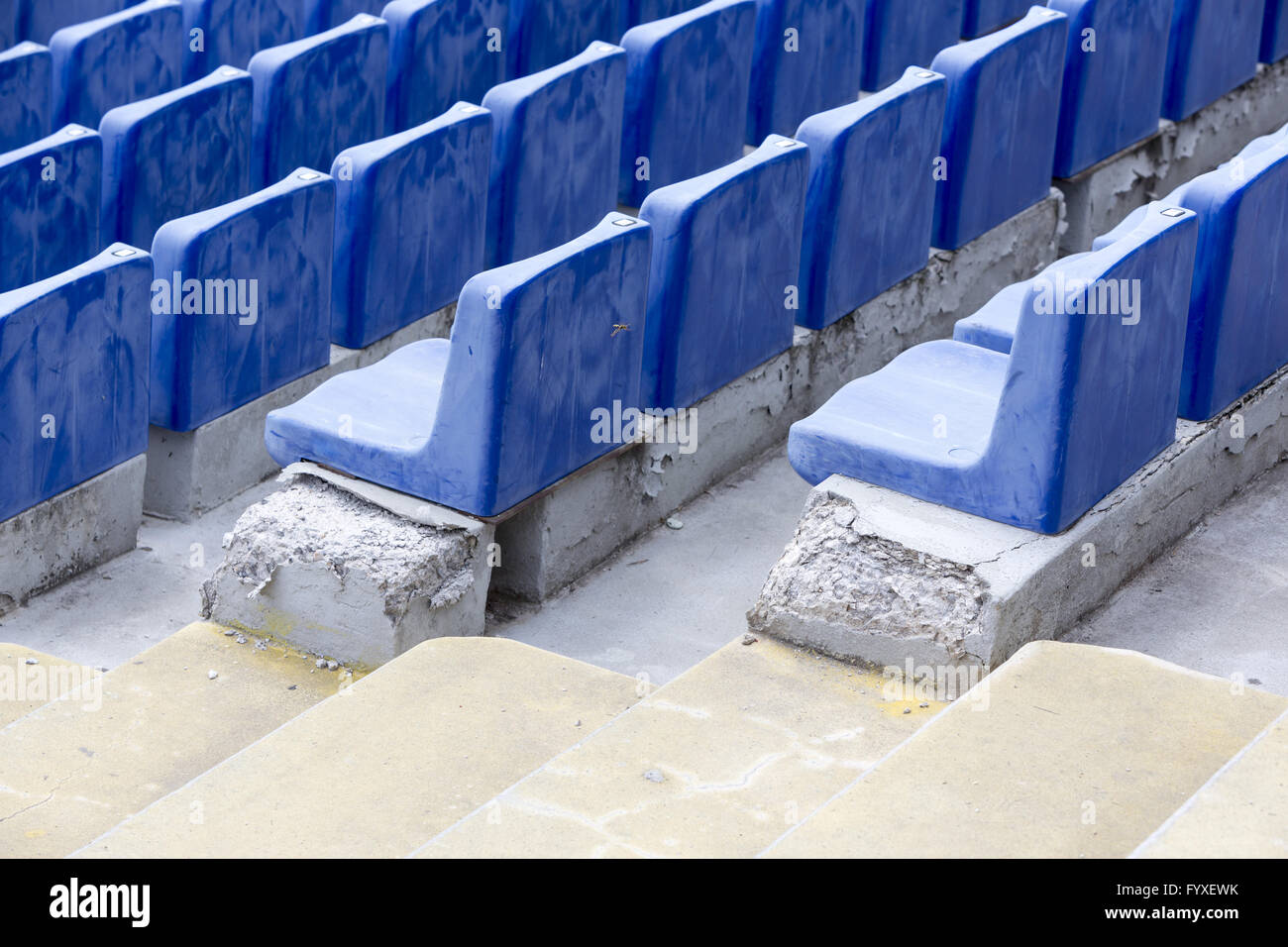 Old blue stadium seats Stock Photo Alamy