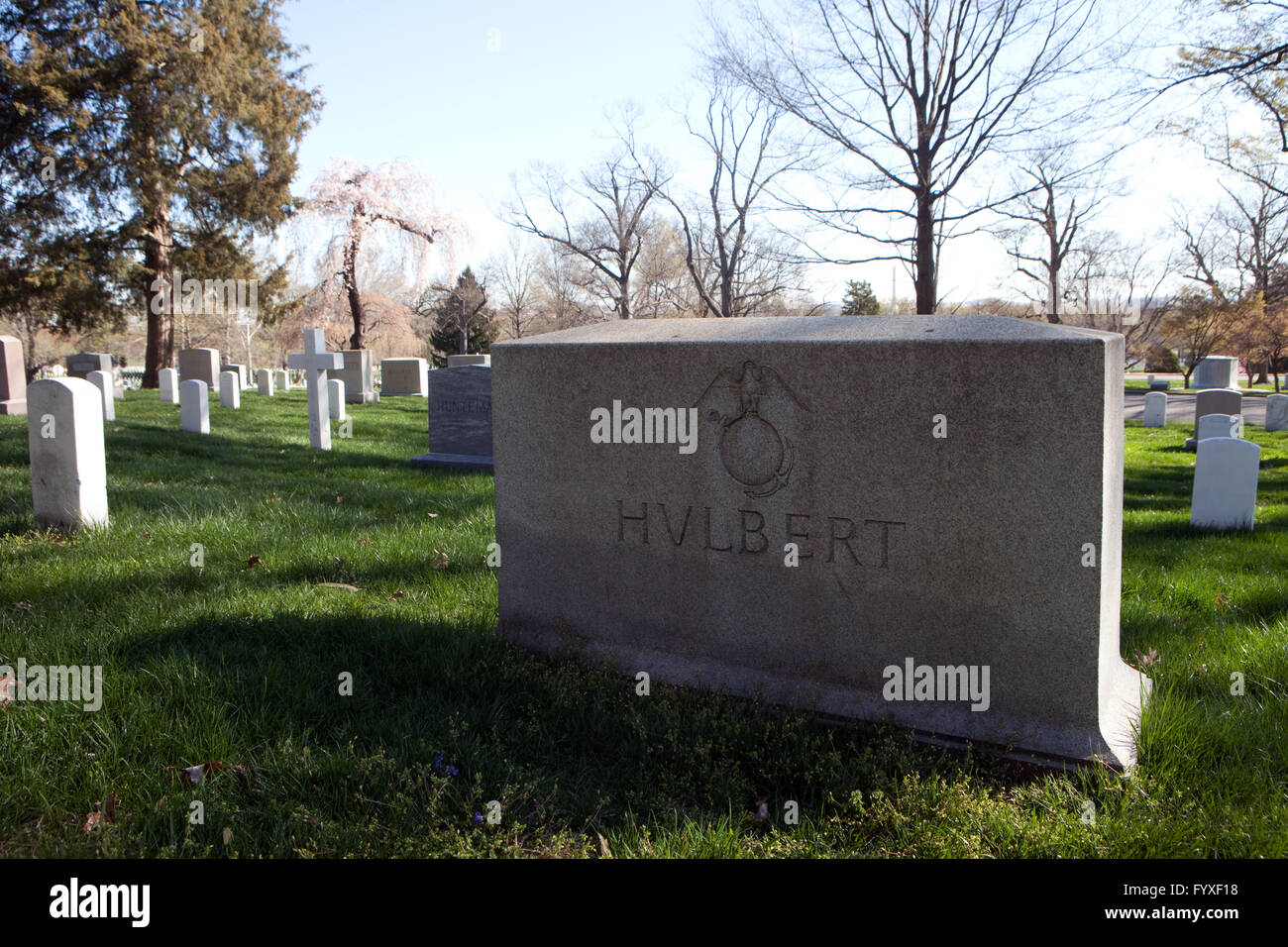 Grave of Henry Lewis Hulbert, United States Marine, Arlington Cemetery who was born in Hull, England, UK Stock Photo