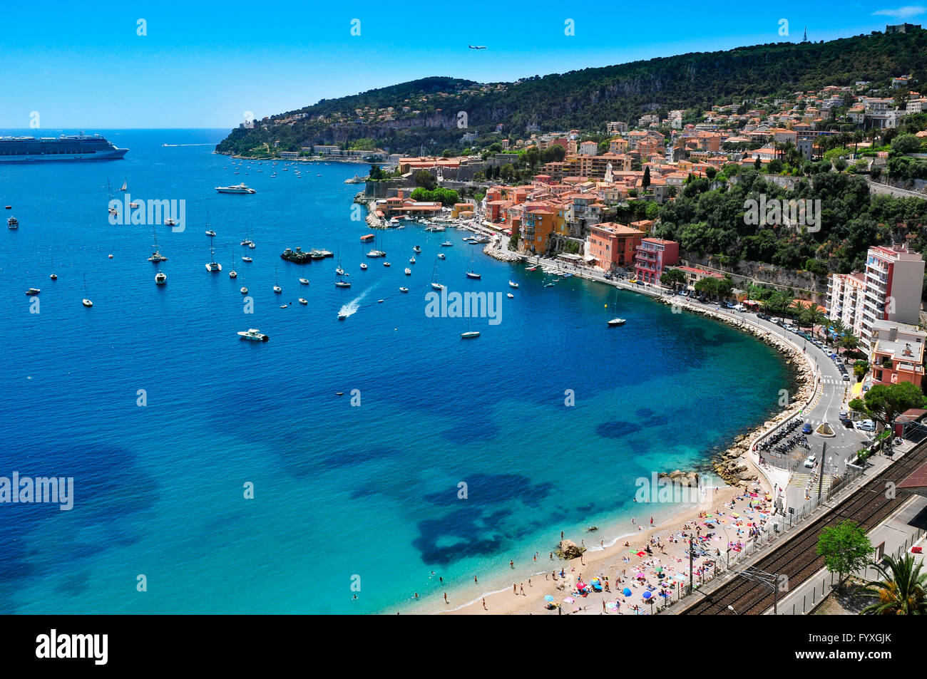 aerial view of VillefranchesurMer in the French Riviera, France, and the Mediterranean sea