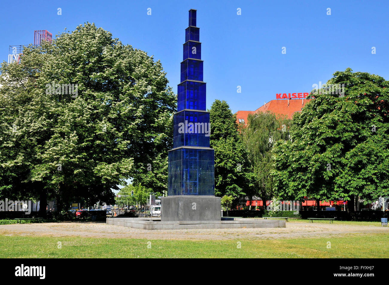 Blue Obelisk, fountain, by Hella Santarossa, Theodor-Heuss-Platz, Charlottenburg, Charlottenburg-Wilmersdorf, Berlin, Germany / Theodor Heuss Square Stock Photo