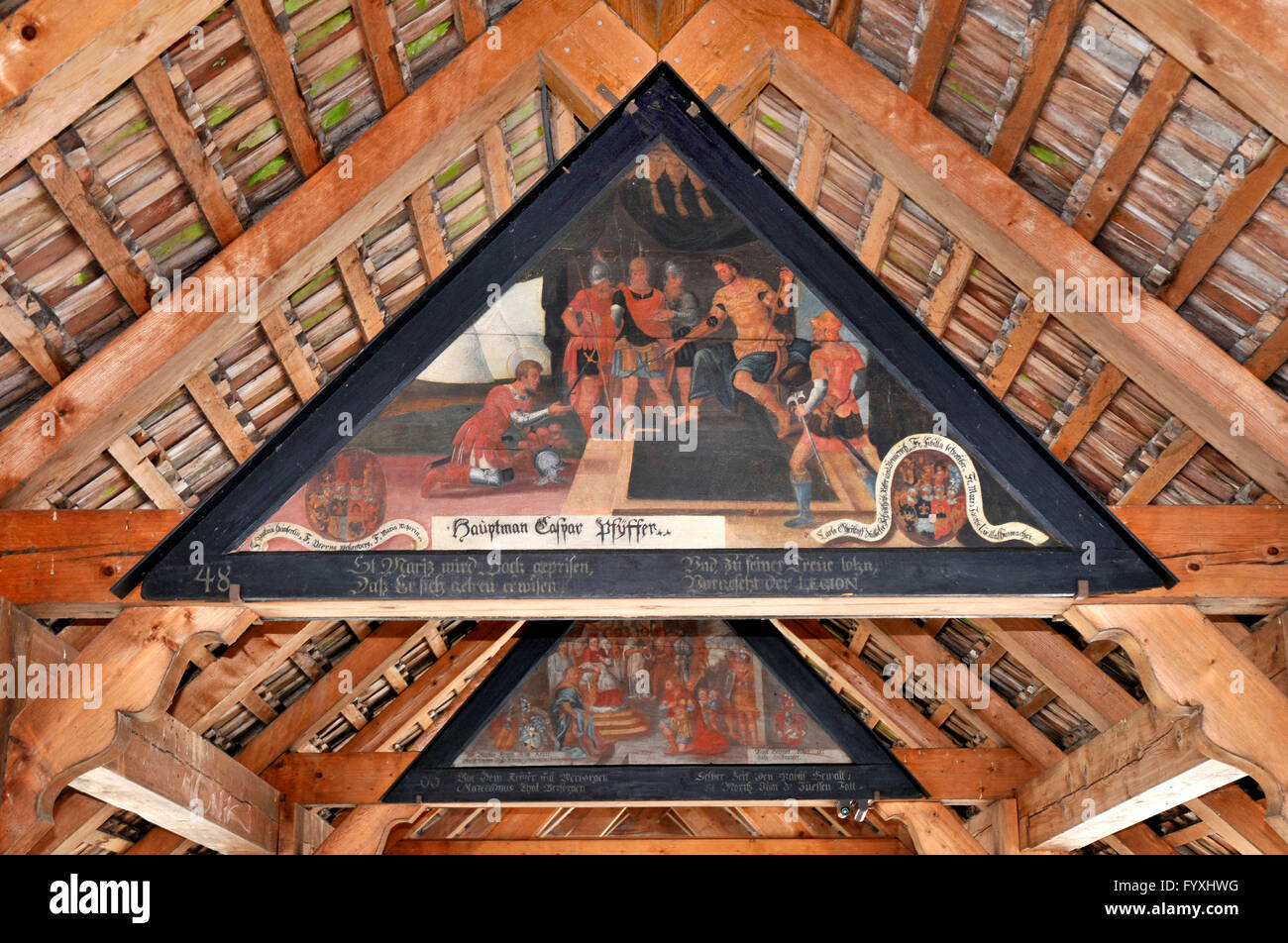 Panel painting, Chapel Bridge, Lucerne, Switzerland / Kapellbrucke, Kapellbrücke Stock Photo