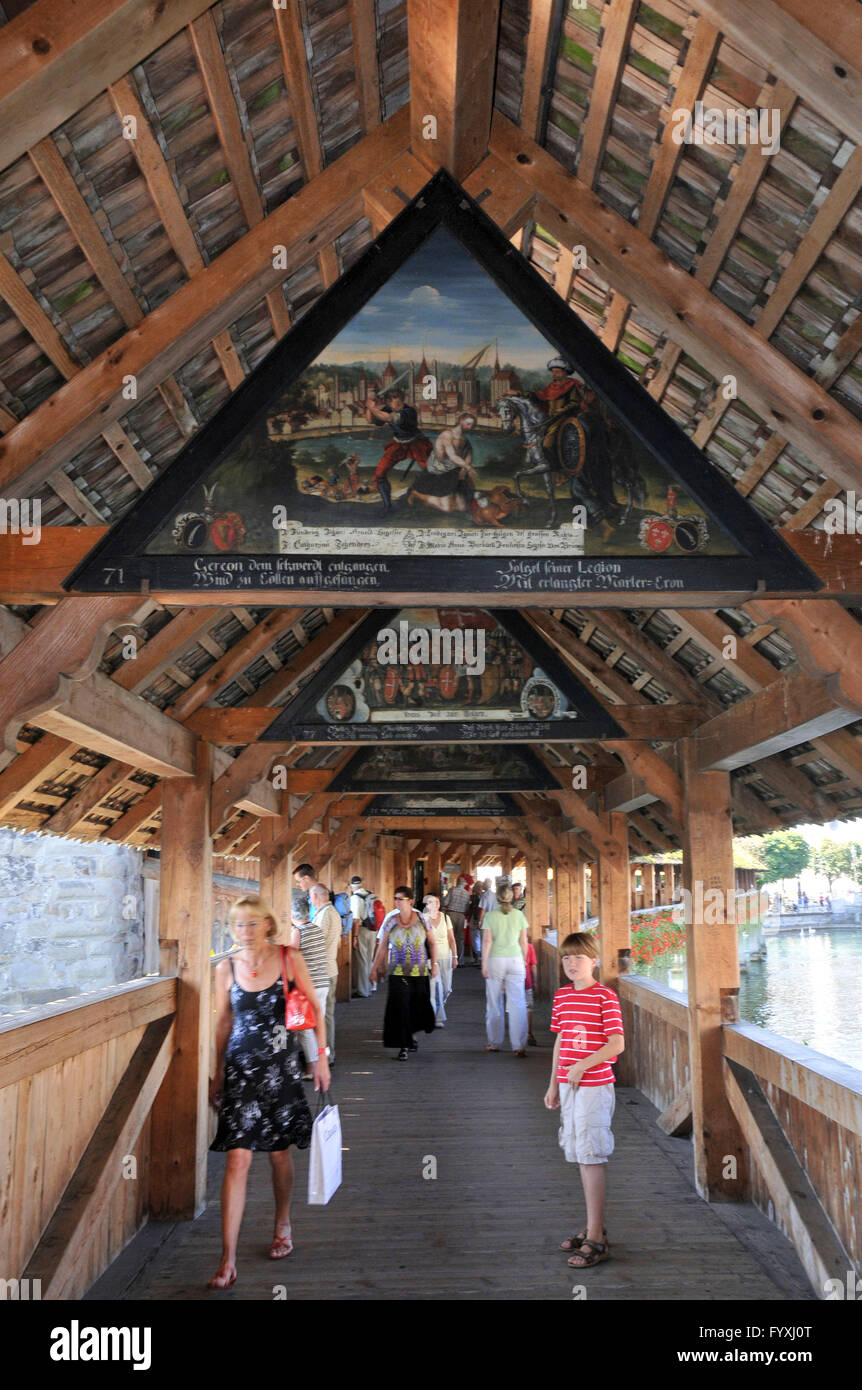 Panel painting, Chapel Bridge, Lucerne, Switzerland / Kapellbrucke