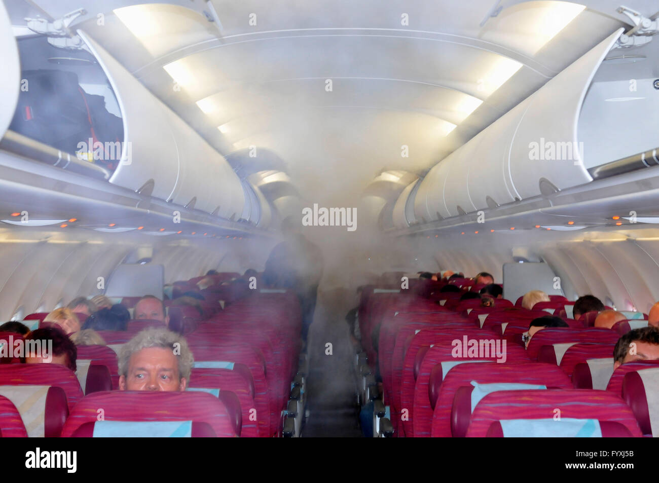 Vapour in airplane, Qatar Airways / air conditioning Stock Photo
