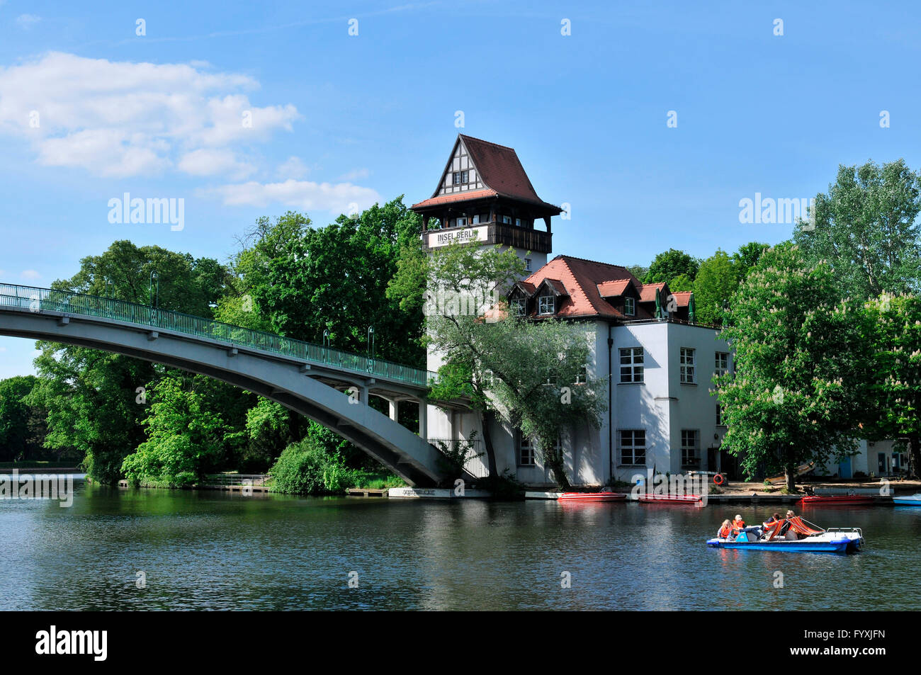 Isle of the youth, Insel der Jugend, Spree, Treptow, Berlin, Germany Stock Photo
