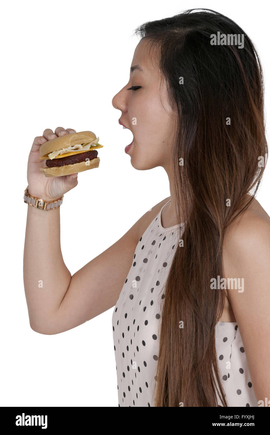Woman with Hambrger Stock Photo