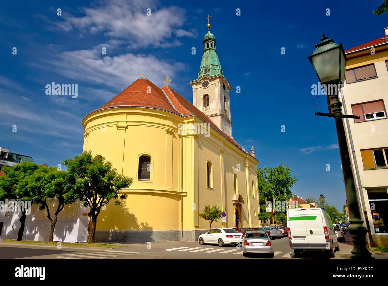 Town of Bjelovar square and church Stock Photo
