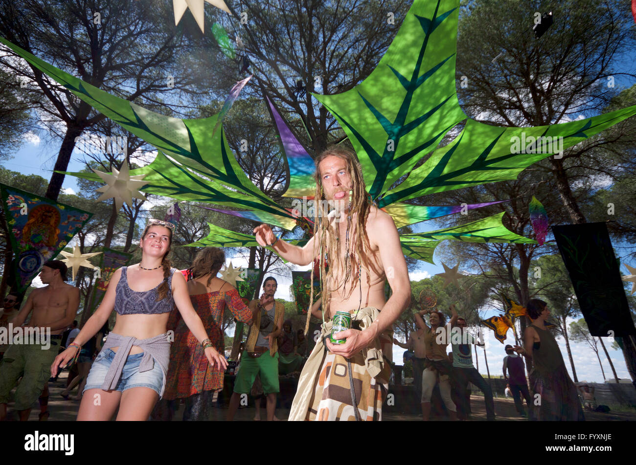 Hippy raver at a trance music festival Stock Photo
