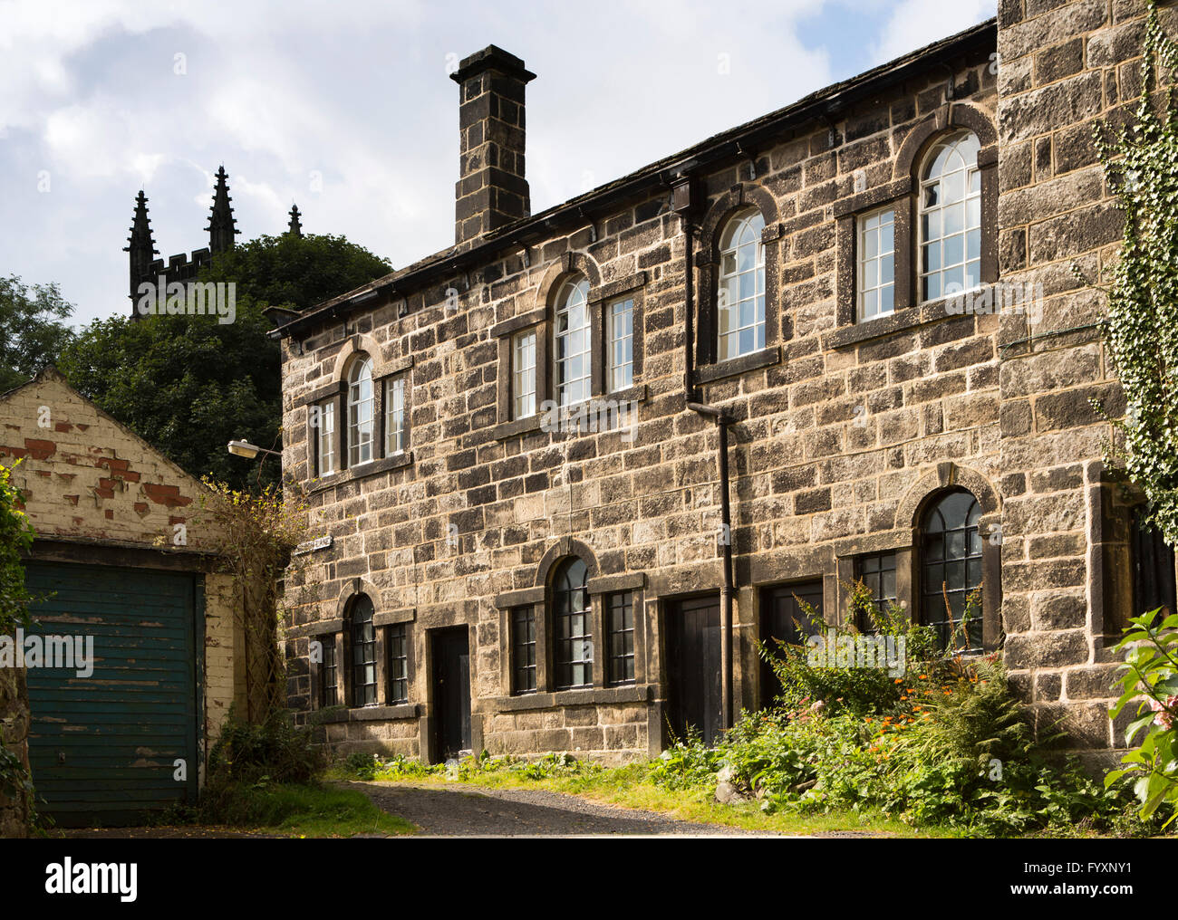 UK, England, Yorkshire, Calderdale, Heptonstall, Church Lane, cottages with unusual arched stone windows Stock Photo