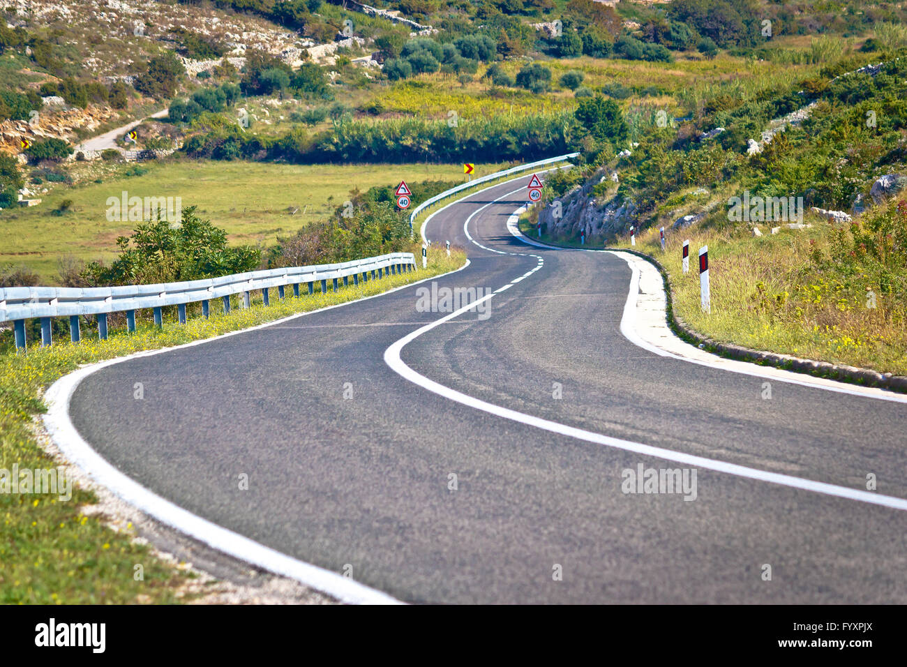 Island of Pag curvy road Stock Photo