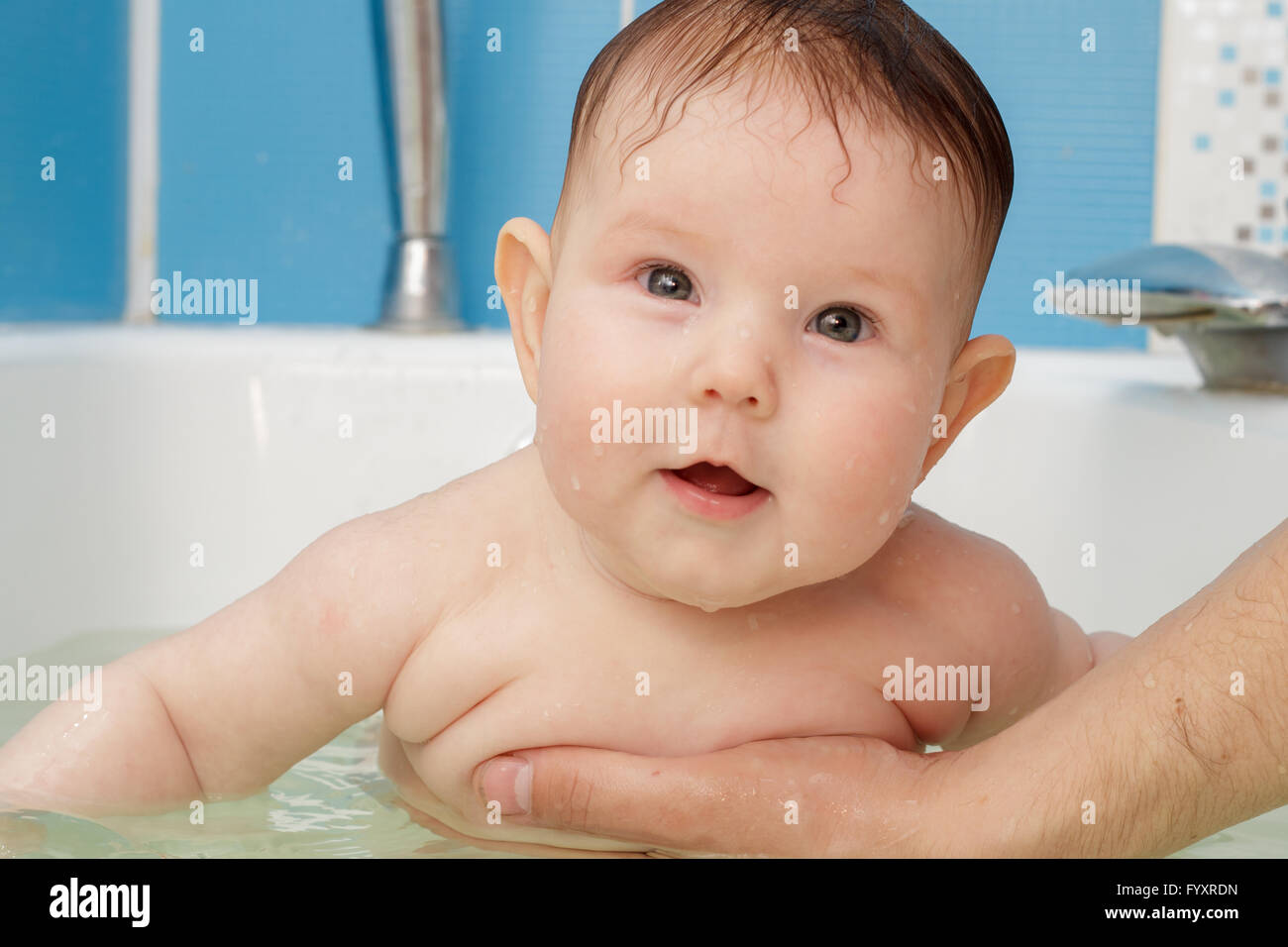 Newborn baby bathe and swim Stock Photo Alamy