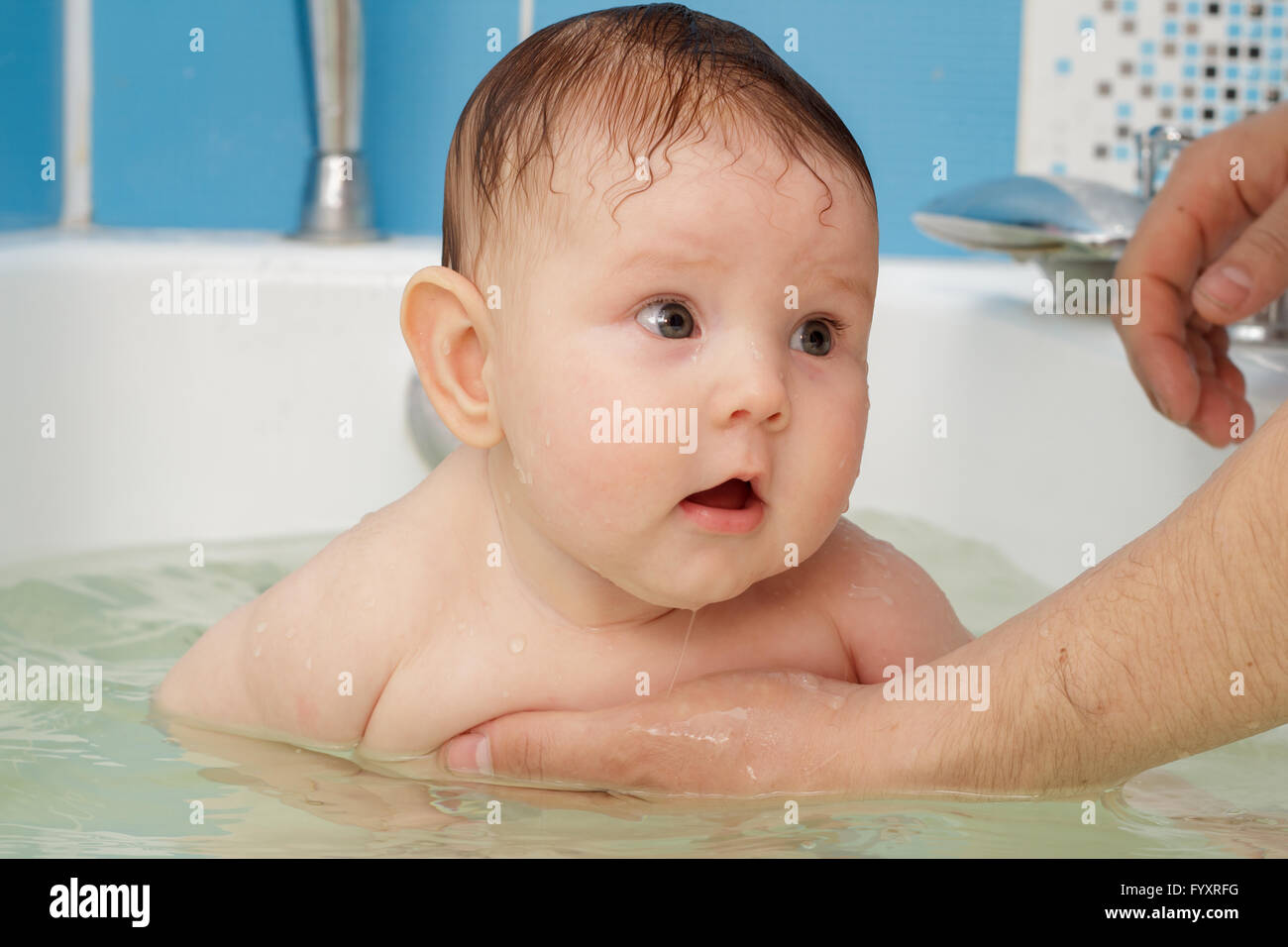 Newborn baby bathe and swim Stock Photo Alamy