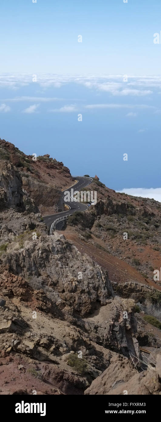 Road on the crater rim, La Palma Stock Photo