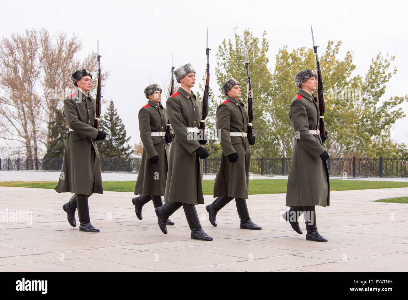 Honor Guard marches on the area of grief at the Hall of Military Glory, historical-memorial complex quot;To Heroes of the Battle Stock Photo