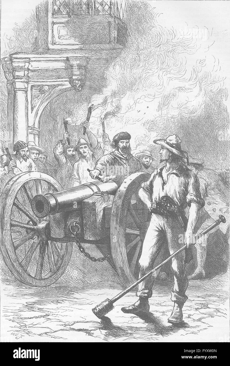 USA: Mob, cannon, courthouse, M'Leod imprisoned, antique print c1880 Stock Photo