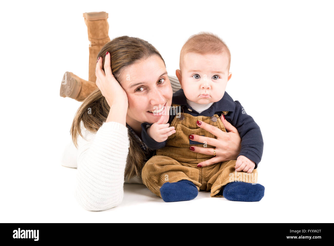 Mother with baby isolated in a white background Stock Photo