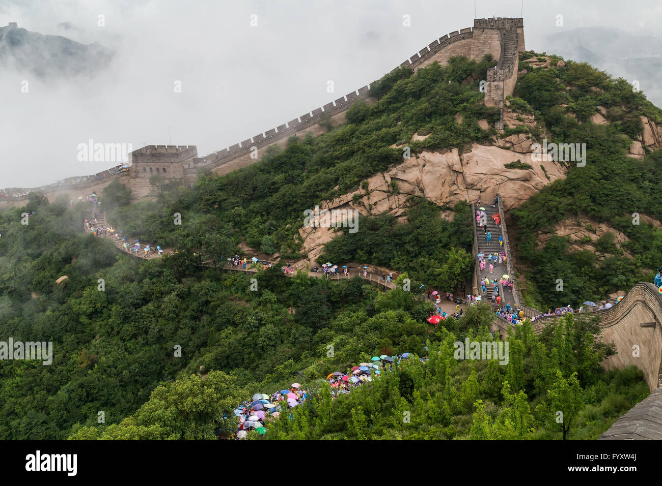 Tourists on Great Wall in Beijing, China Stock Photo