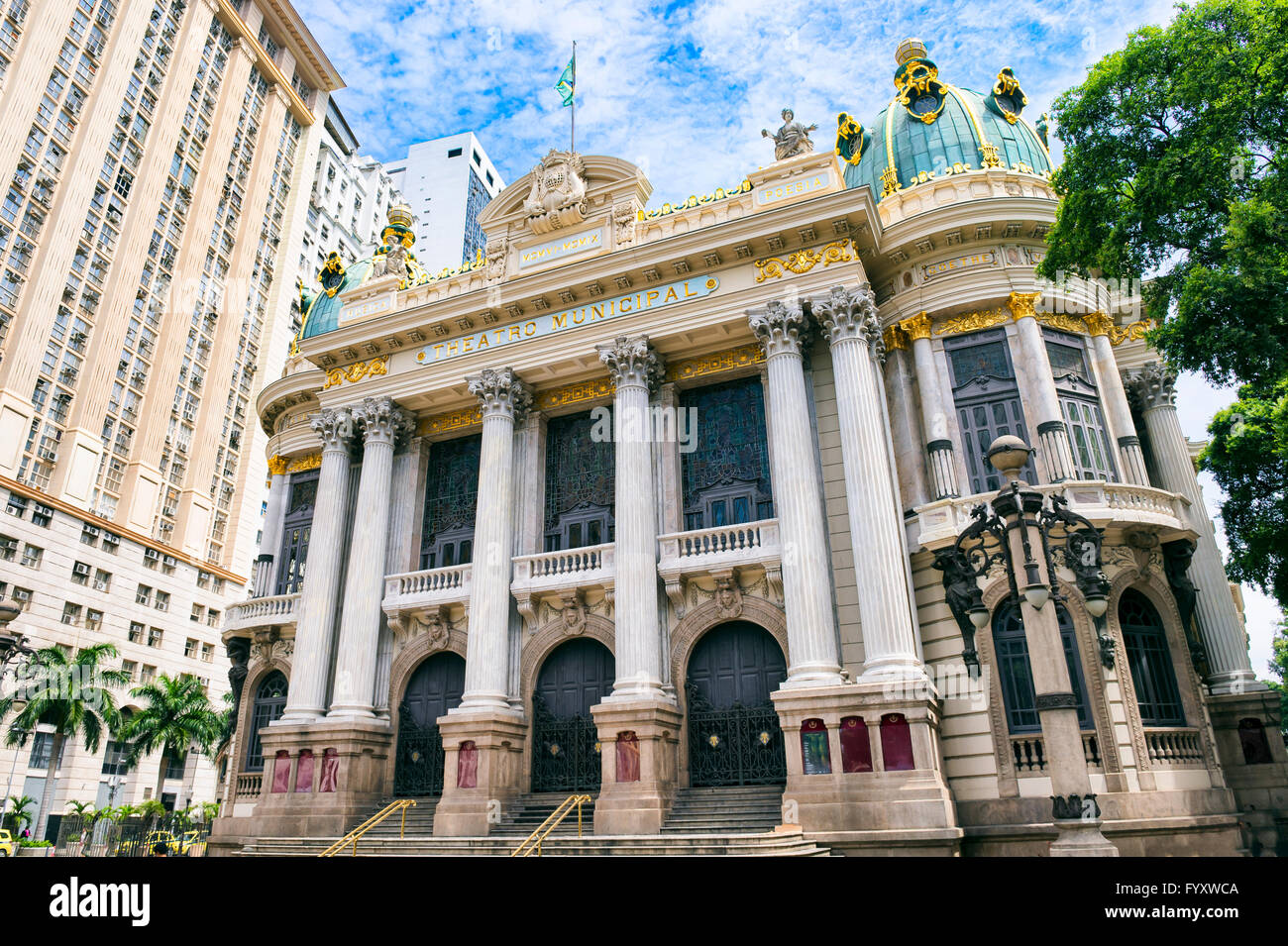 RIO DE JANEIRO - FEBRUARY 26, 2016: The Municipal Theatre, built in 1909 in an Art Nouveau style inspired by the Paris Opera. Stock Photo