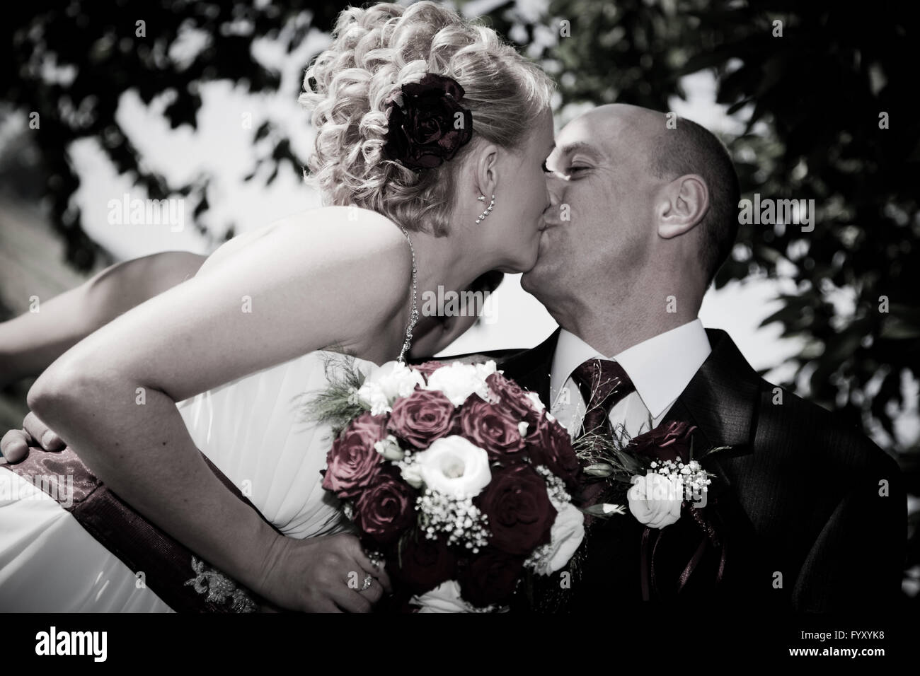 Happy bride and groom after wedding Stock Photo Alamy