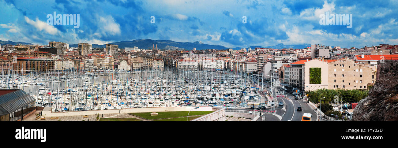 Marseille, France panorama, famous harbour. Stock Photo