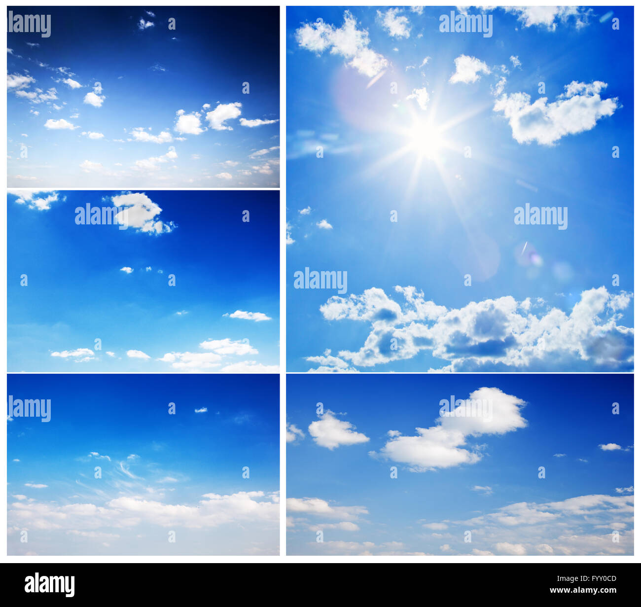 Set of beautiful blue sunny skies Stock Photo