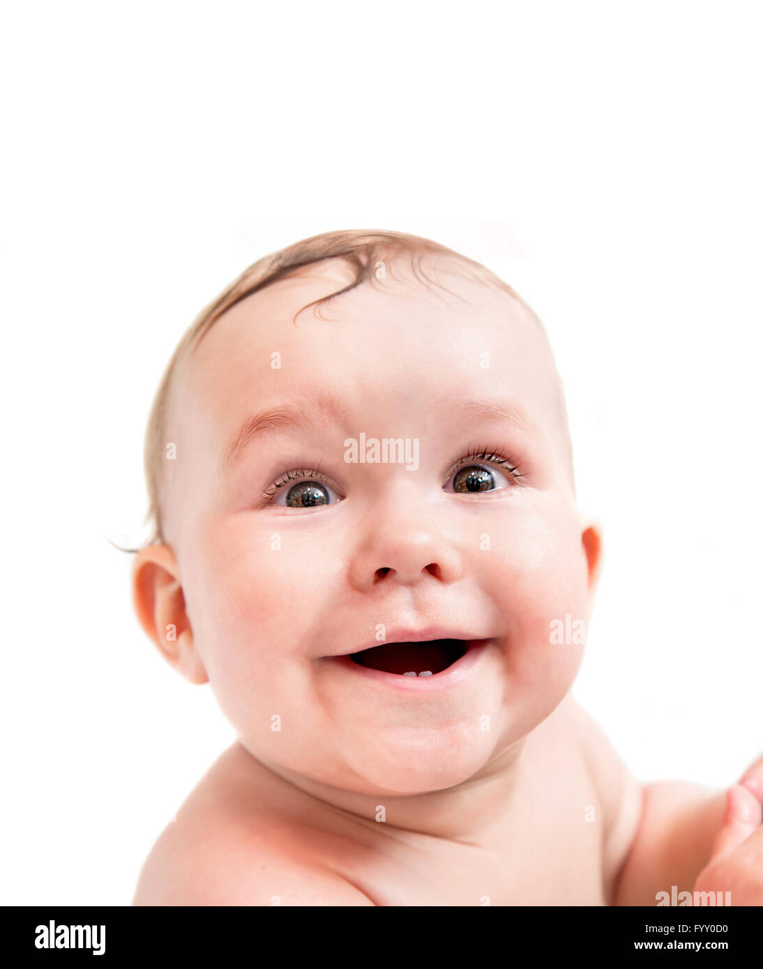 Cute happy baby laughing on white Stock Photo