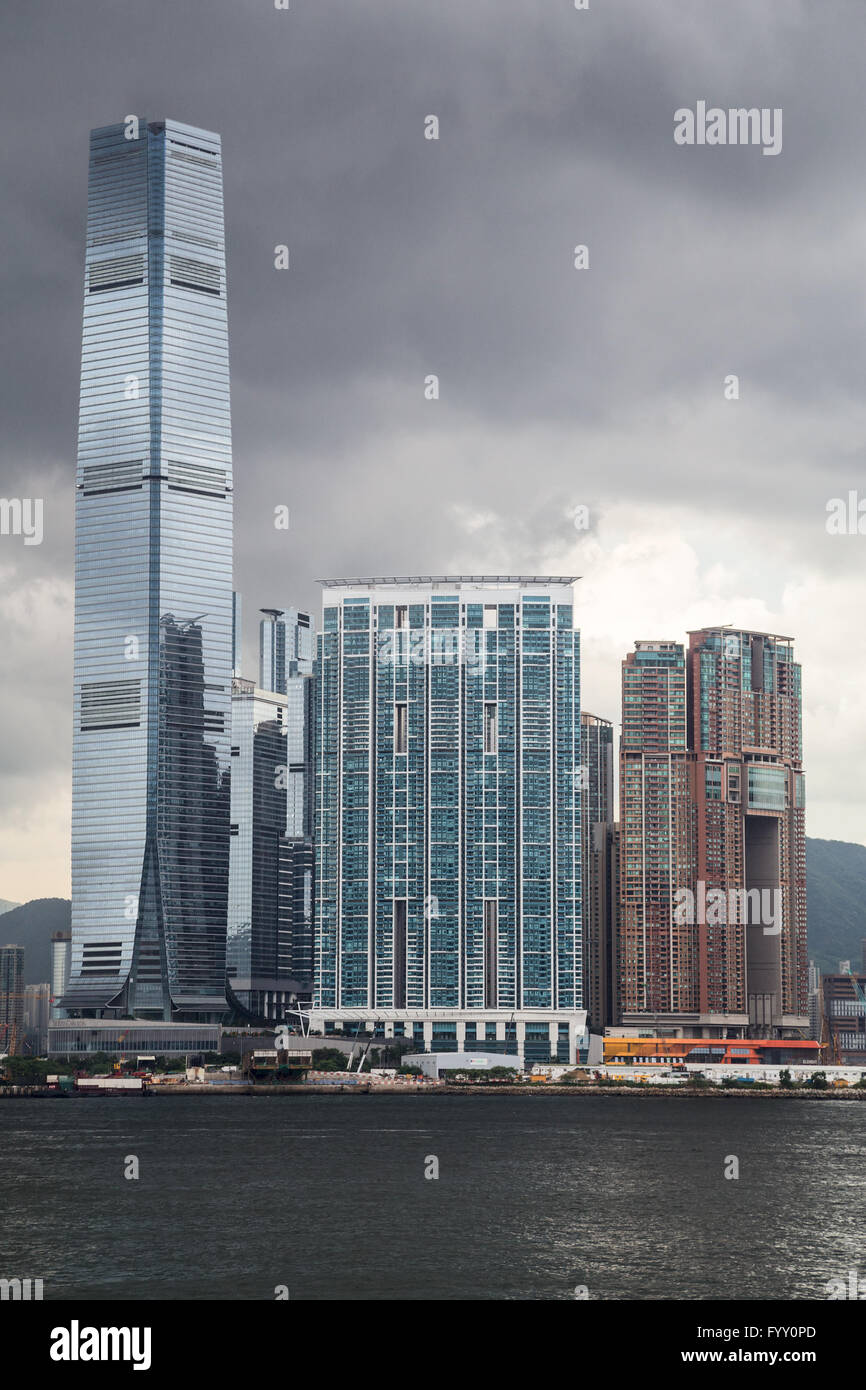 International Commerce Centre seen from Victoria Harbour, Hong Kong Stock Photo