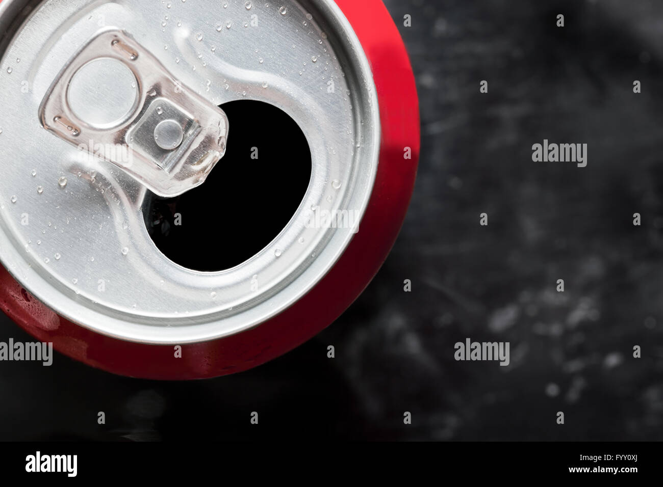 Cold cola can top close up. Freshness Stock Photo
