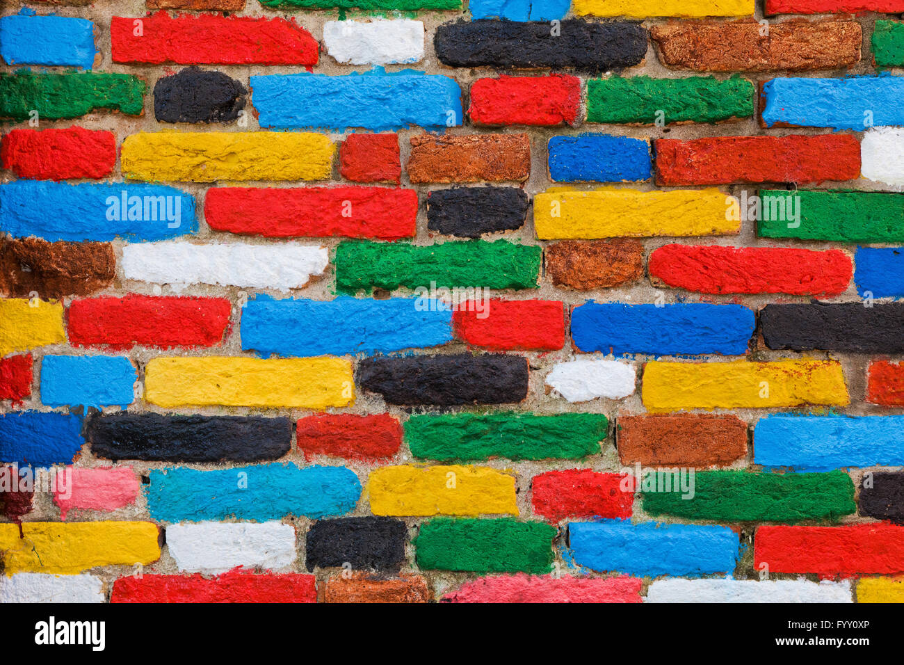 Colorful brick wall. Unique background Stock Photo