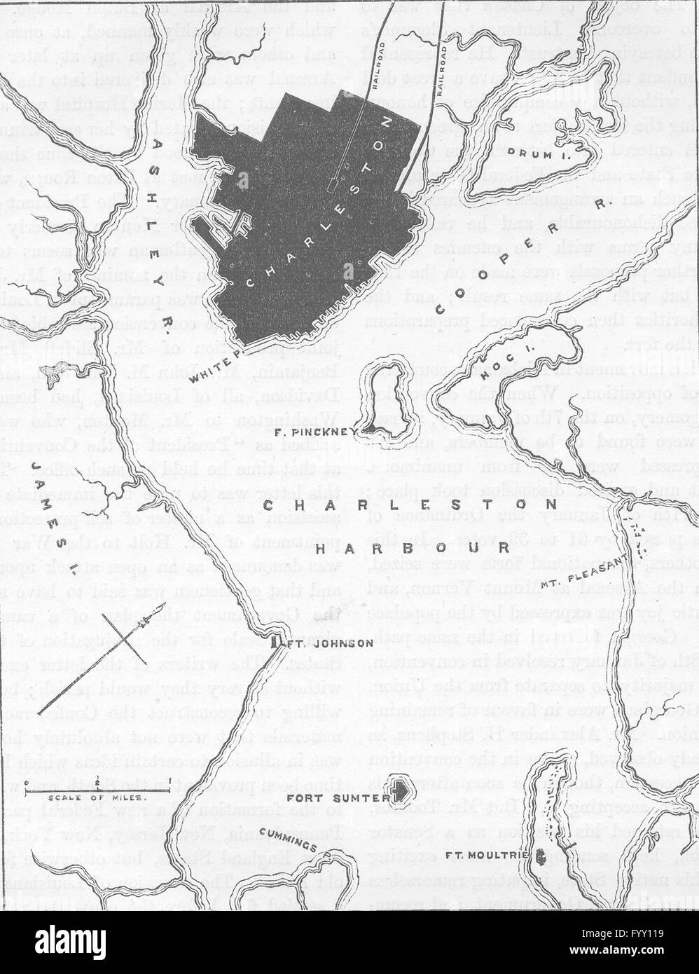 CHARLESTON: Civil War: Forts & harbour plan, c1880 antique map Stock Photo
