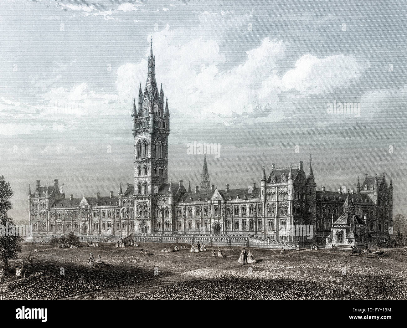 The new buildings of the University of Glasgow at Gilmorehill, 19th century, Glasgow, Scotland Stock Photo