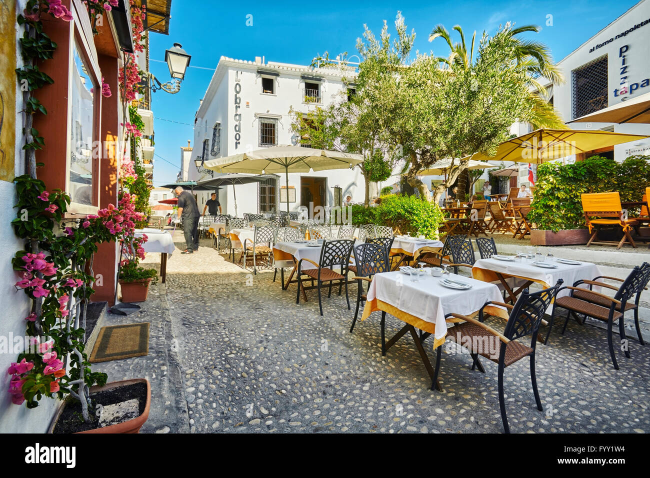 Restaurants and terraces in Altea. Alicante. Valencia community. Spain  Stock Photo - Alamy