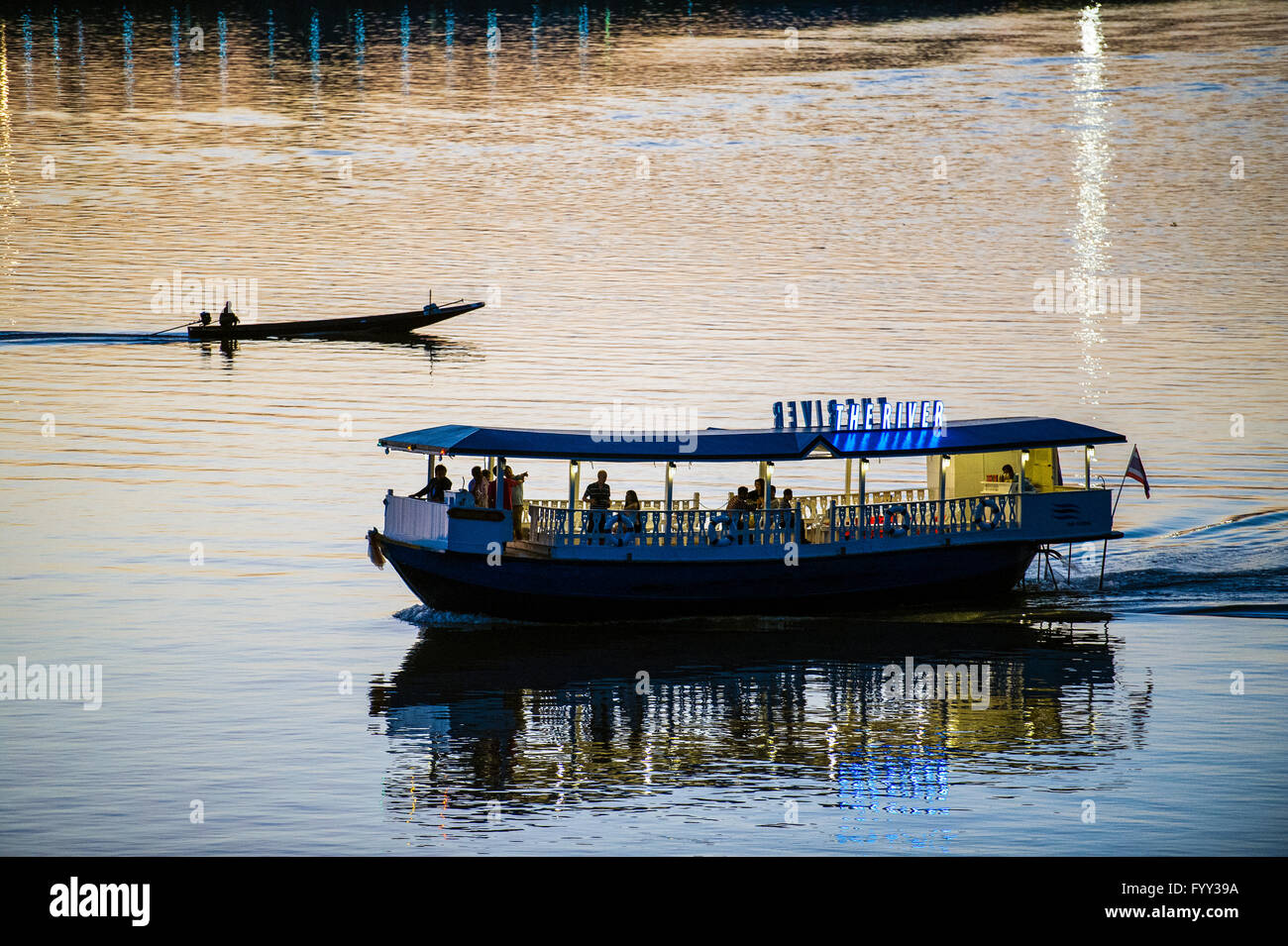 Asia. South-East Asia. Laos. Province of Khammouane. Thakhek. Boat on the Mekong. Stock Photo