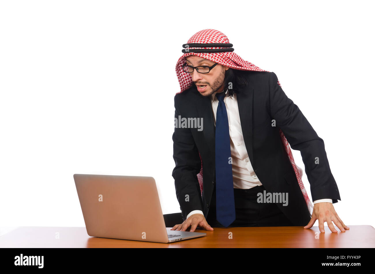 Arab On Computer Arab businessman with computer on white Stock Photo - Alamy