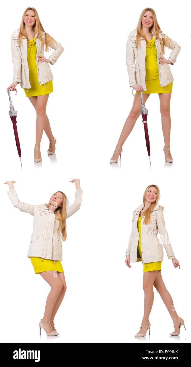 Woman with umbrella isolated on the white Stock Photo - Alamy