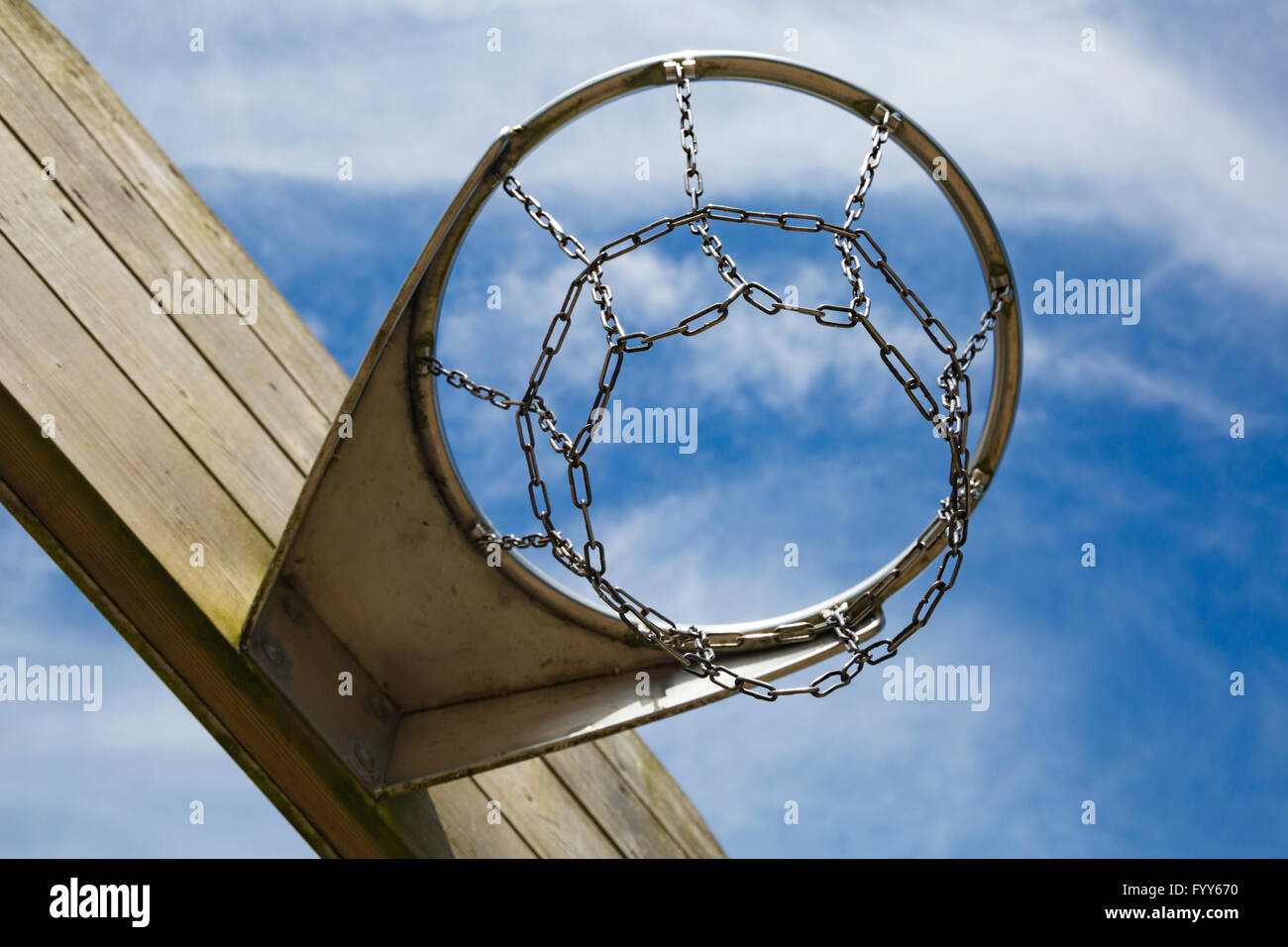 Looking up into basketball or netball hoop Stock Photo