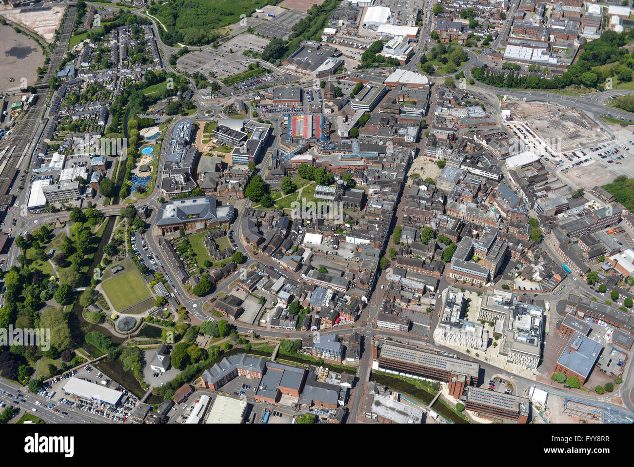 An aerial view of Stafford town centre Stock Photo
