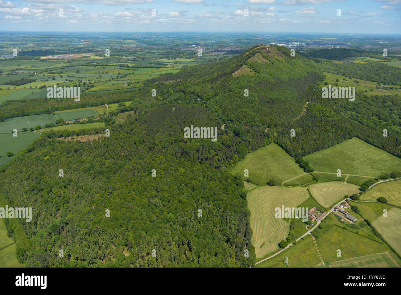 An aerial view of The Wrekin and surrounding Shropshire countryside Stock Photo