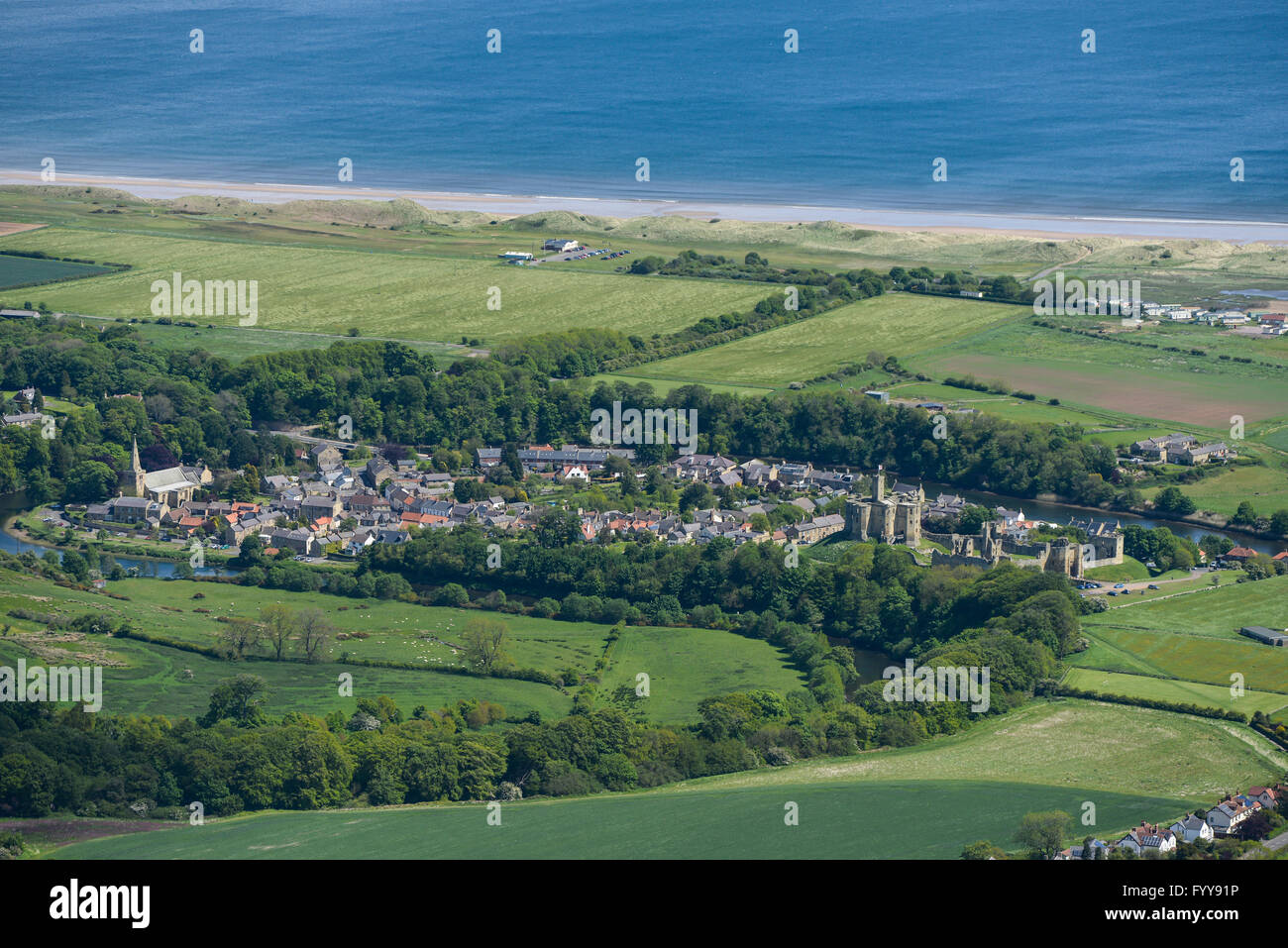 Aerial view of warkworth castle and village hires stock photography and images Alamy