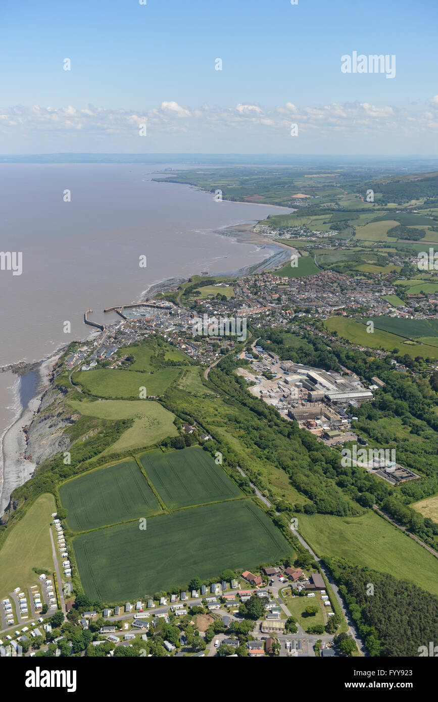 An aerial view of the West Somerset coast around the town of Watchet Stock Photo