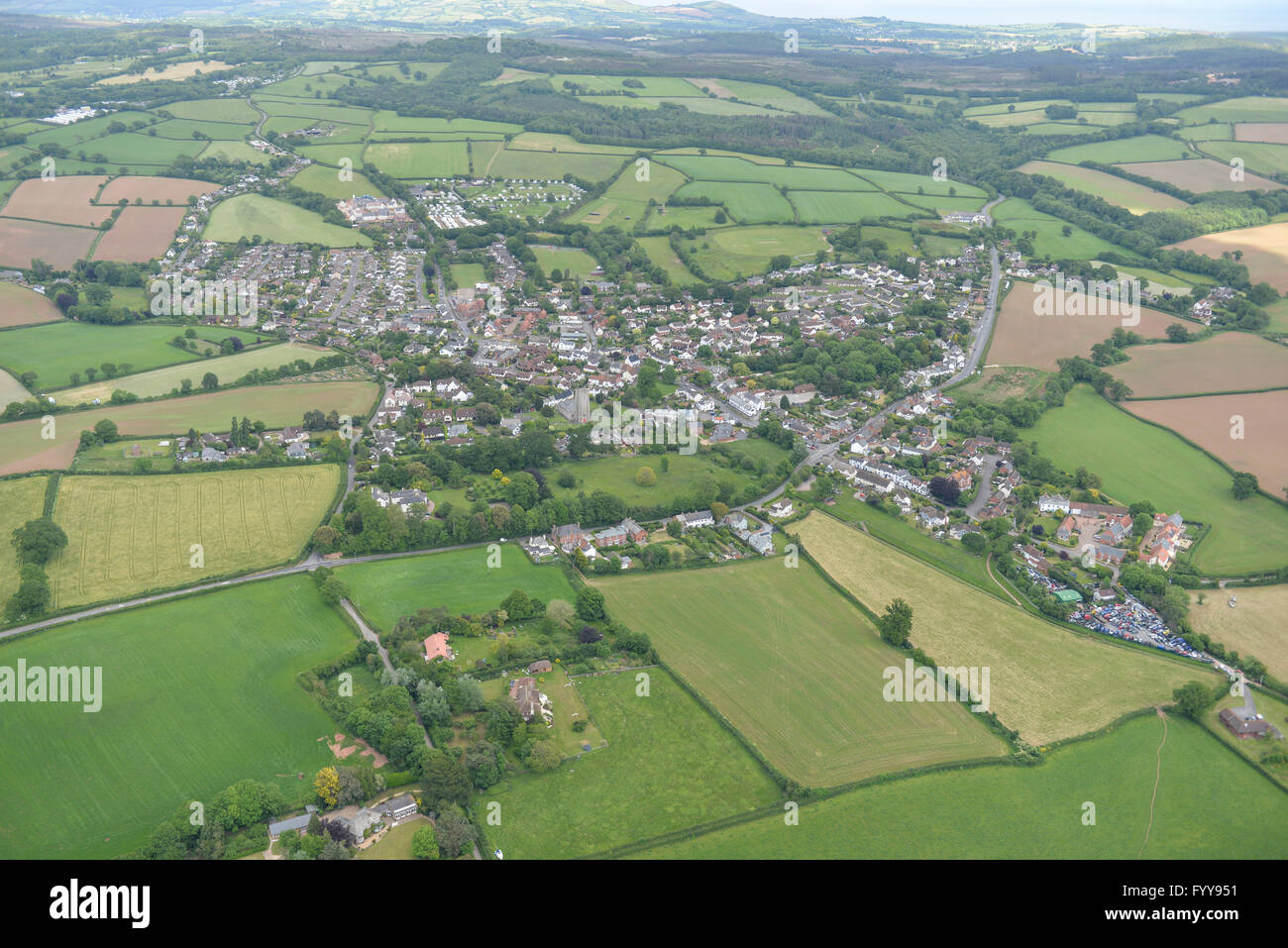 An aerial view of the village of Woodbury and surrounding Devon