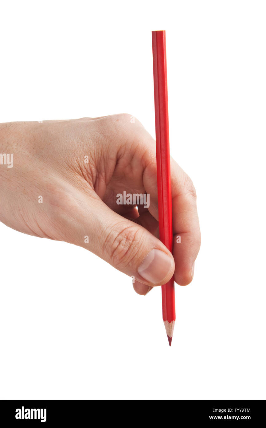 red pencil in hand Stock Photo Alamy