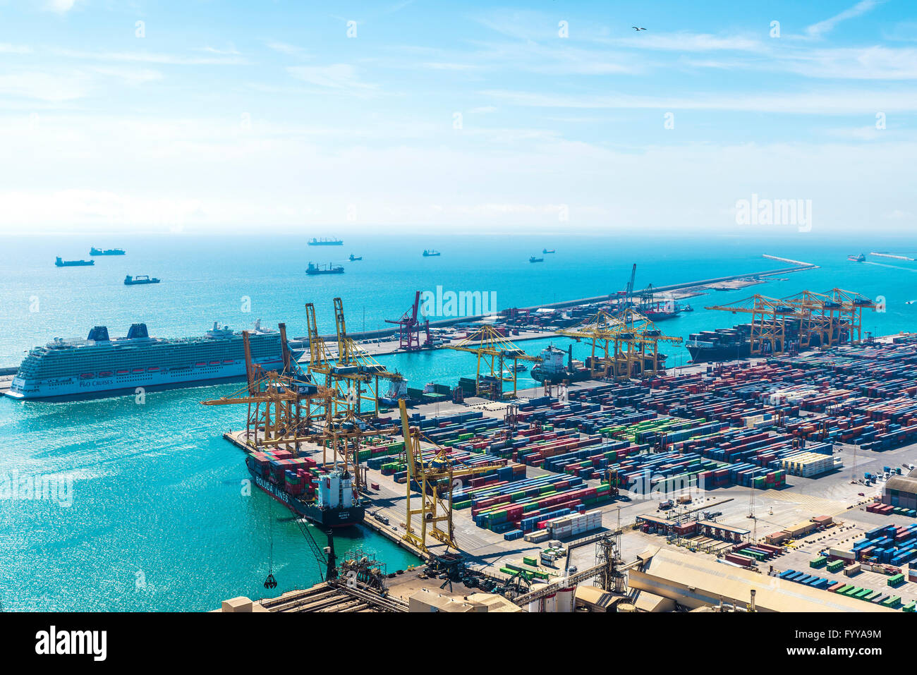 View of the loading dock of goods at the port of Barcelona in Catalonia