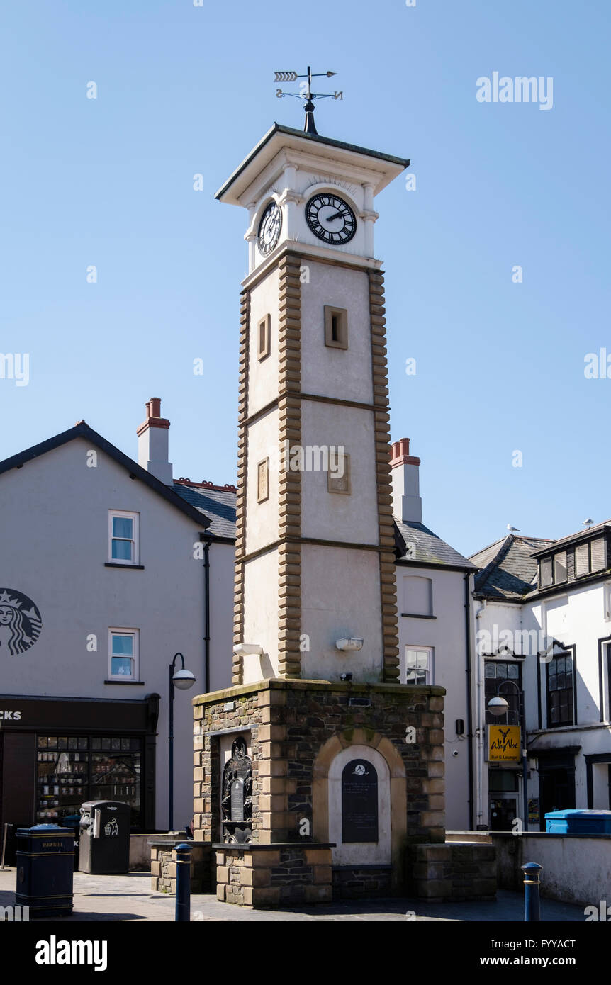 Town clock tower built to commemorate the millennium in Great Darkgate Street, Aberystwyth, Ceredigion, Wales, UK, Britain Stock Photo