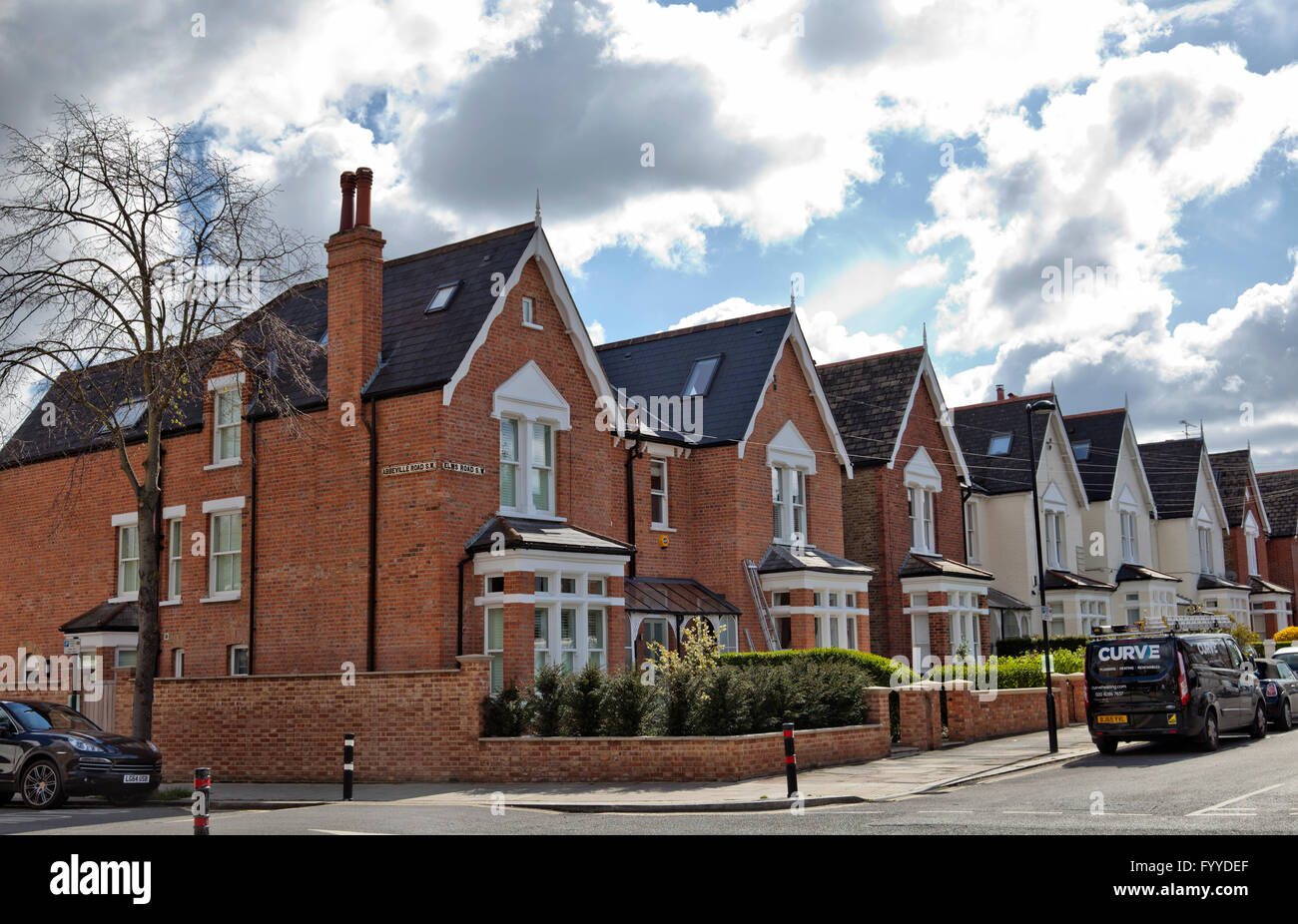 Houses on corner of Abbeville and Elms Rd in Clapham in London UK Stock