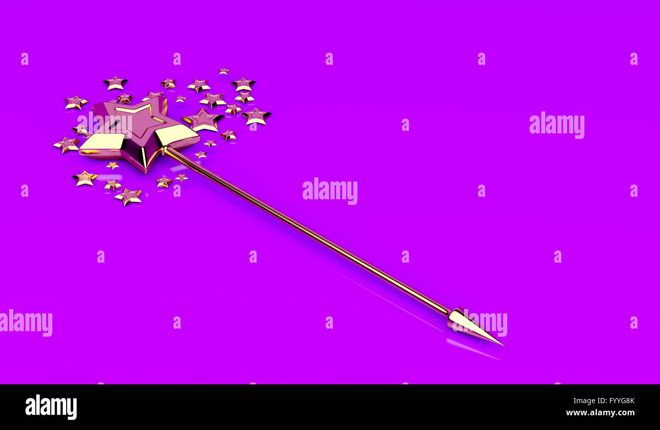 Golden magic wand with stars on shiny purple background Stock Photo - Alamy
